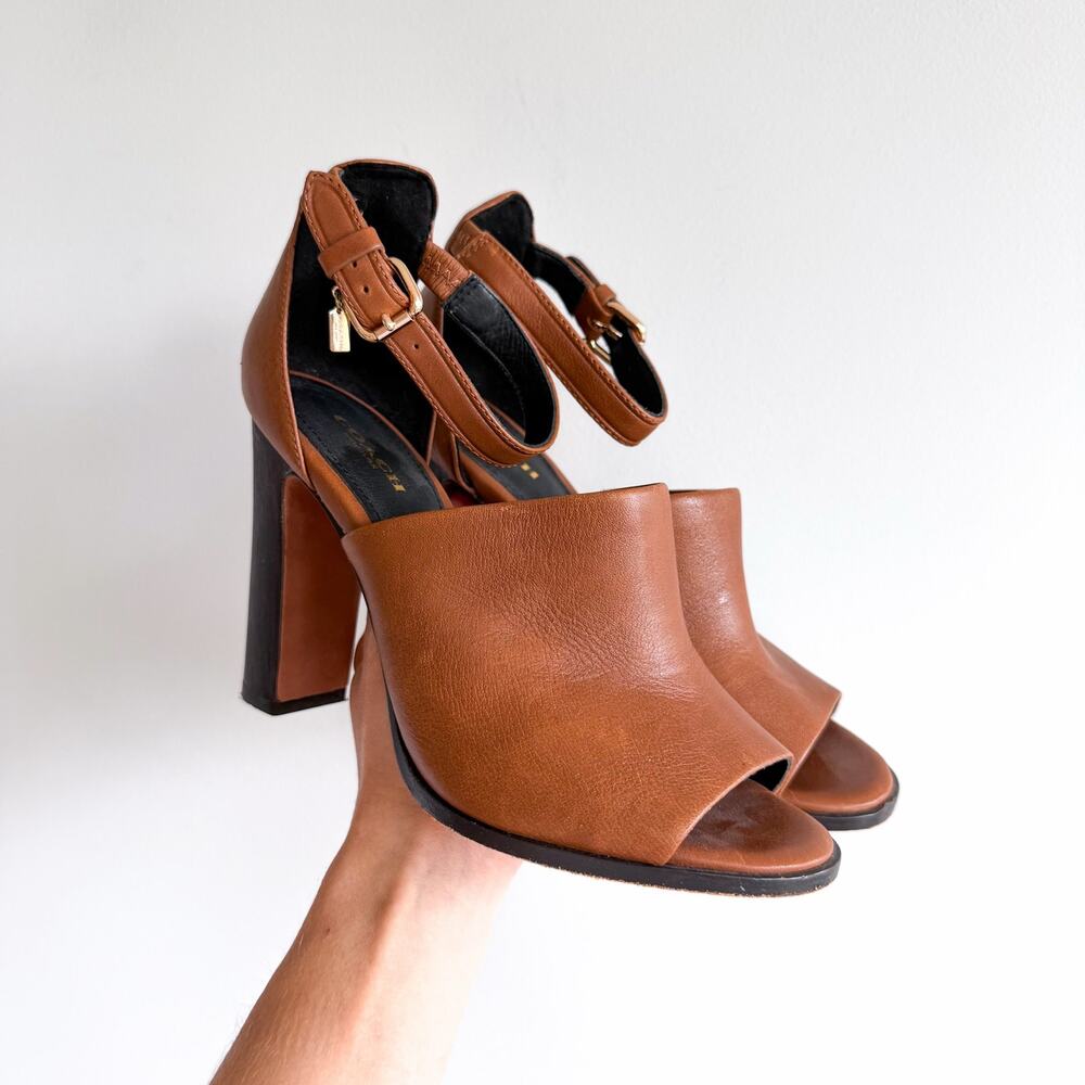 Coach Lucille Miller Leather Peep Toe Heels Pumps Brown 7
